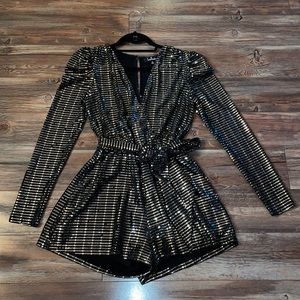 Lulus Bettie Gold Metallic Long Sleeve Romper